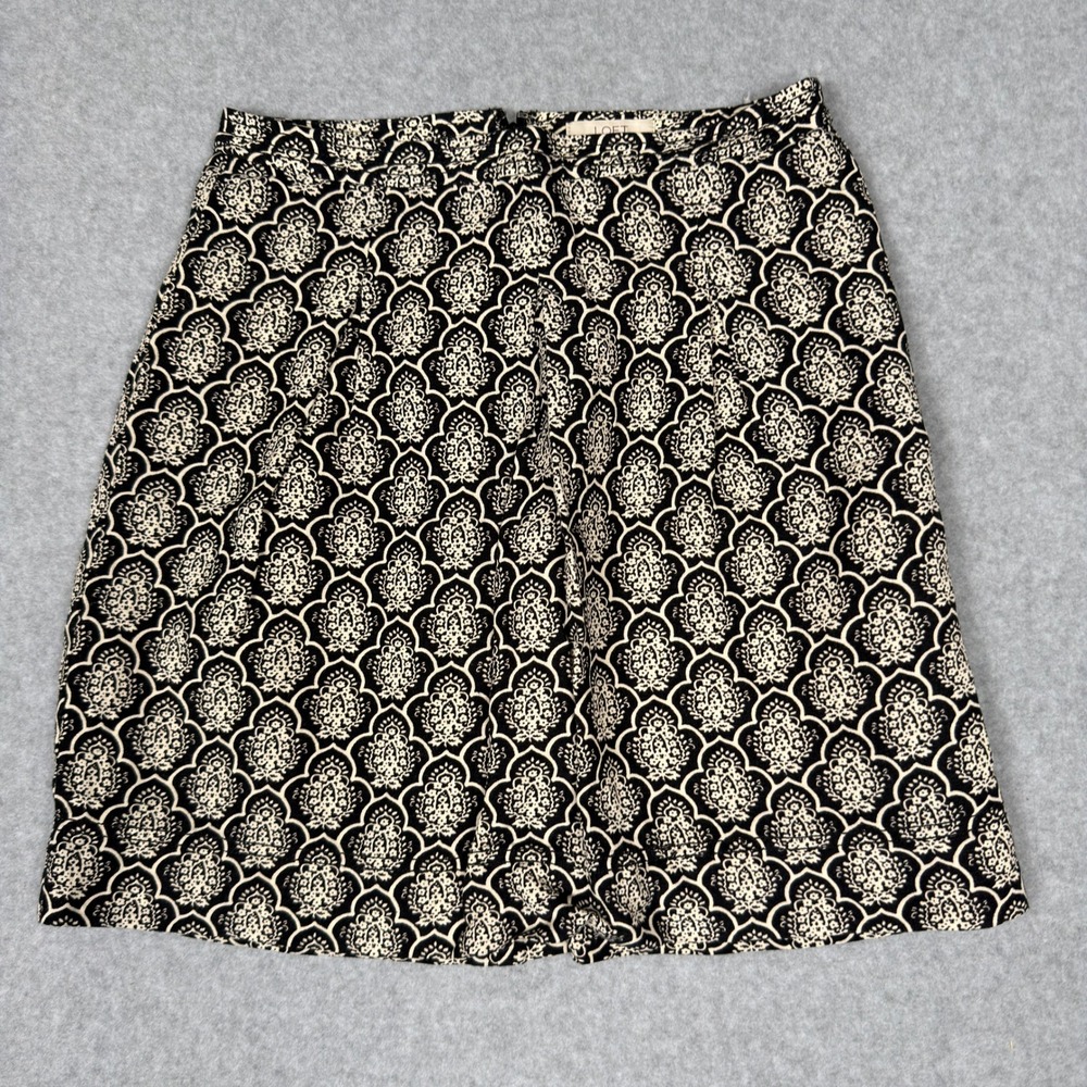 Ann Taylor Loft Black Paisley Floral Linen Blend Skirt Sz 0P Petite Boho Preppy